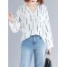 Women Casual Stripe V-neck Long Sleeve Irregular Blouse