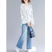 Women Casual Stripe V-neck Long Sleeve Irregular Blouse