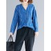 Women Casual Stripe V-neck Long Sleeve Irregular Blouse