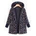 Floral Print Women Hooded Fleece Long Sleeve Autumn Winter Coats