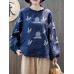 Vintage Embroidery O-neck Loose Linen Cotton Long Sleeve Blouse