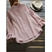 Women Pure Color Jacquard Stand Collar Vintage Blouse