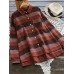 Casual Women Linen Loose Striped High Low Hem Button Long Sleeve Blouse