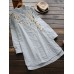 Vintage Women Cotton Linen Floral Embroidered Stand Collar Long Sleeve Long ShirtS