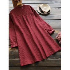 Retro Women Cotton Linen Embroidered Stand Collar Long Sleeve Long Shirts