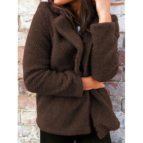 Women Winter Long Sleeve Fluffy Warm Pure Color Coats Overcoat