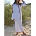 Retro Women Loose Folk Style V-Neck Long Sleeve Maxi Dress