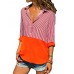 Women Long Sleeve Sexy V-neck Stripe Patchwork Autumn Casual Blouse