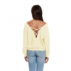 Sexy Women Solid Color Back V-Neck Cross Knit Blouse