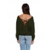 Sexy Women Solid Color Back V-Neck Cross Knit Blouse