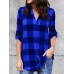 Casual Women Plaid V-neck Long Adjustable Sleeve Blouse