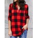 Casual Women Plaid V-neck Long Adjustable Sleeve Blouse