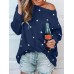 Women Long Sleeve Star Print O-neck Loose Casual Blouse