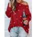 Women Long Sleeve Star Print O-neck Loose Casual Blouse