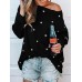 Women Long Sleeve Star Print O-neck Loose Casual Blouse