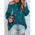 Women Long Sleeve Star Print O-neck Loose Casual Blouse