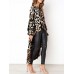 Women Leopard Print Long Sleeve Irregular Hem Blouse