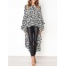 Women Leopard Print Long Sleeve Irregular Hem Blouse