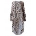 Women Leopard Print Long Sleeve Irregular Hem Blouse