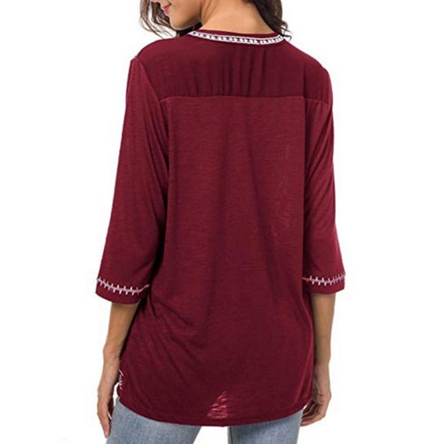 Women Casual Print V-Neck 3/4 Sleeve Blouse