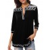 Women Casual Print V-Neck 3/4 Sleeve Blouse