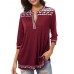 Women Casual Print V-Neck 3/4 Sleeve Blouse