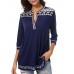 Women Casual Print V-Neck 3/4 Sleeve Blouse