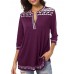 Women Casual Print V-Neck 3/4 Sleeve Blouse