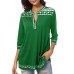 Women Casual Print V-Neck 3/4 Sleeve Blouse